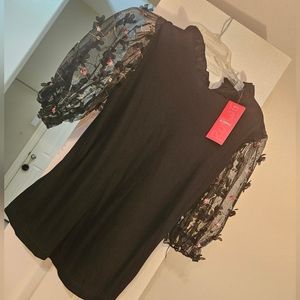 Large Romwe black mesh accent sleeved top